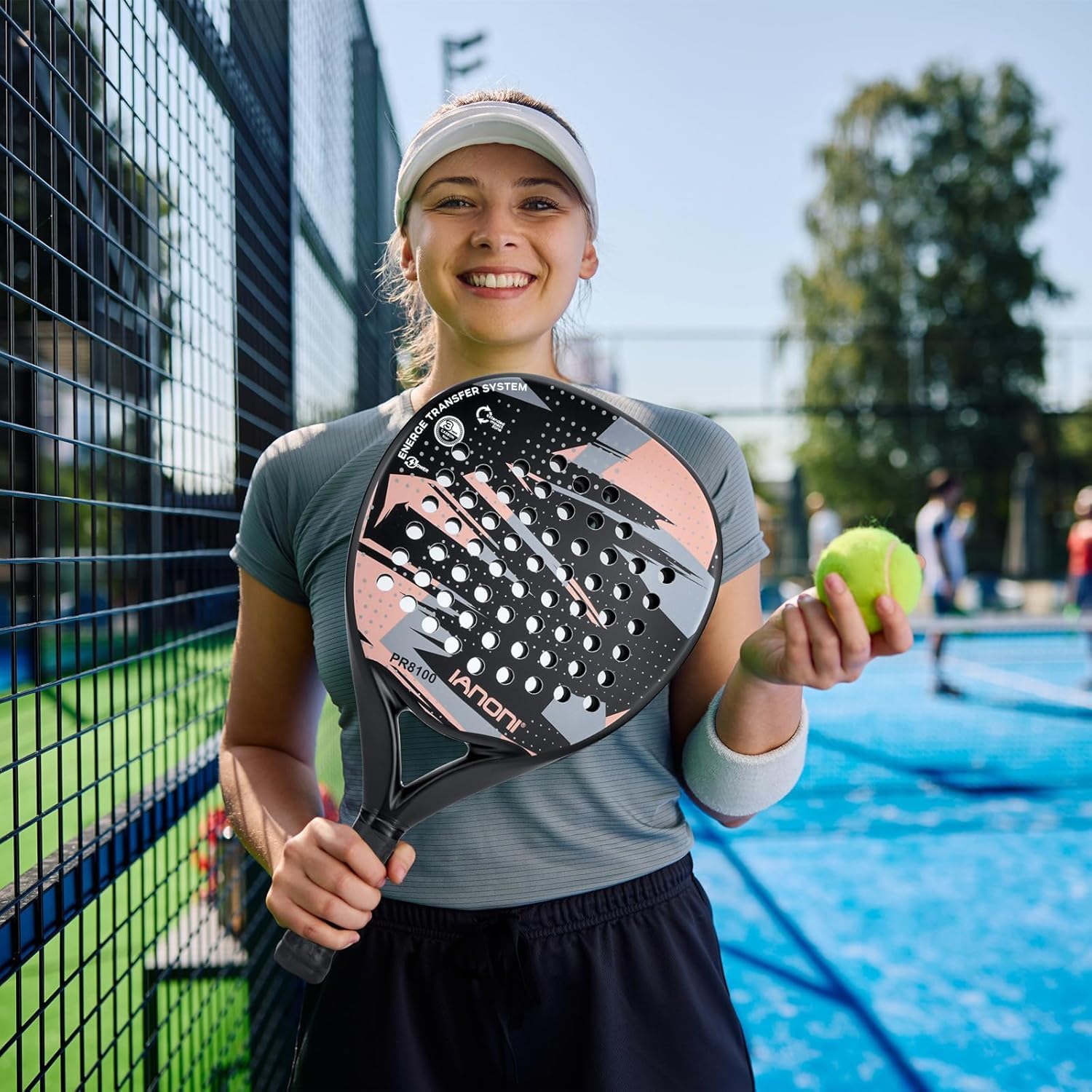 IANONI Racchetta da padel con superficie in fibra di carbonio con nucleo in schiuma EVA Memory Flex Foam Racchetta da tennis Paddle Paddle Racchetta da tennis - 8100 grigio-arancione