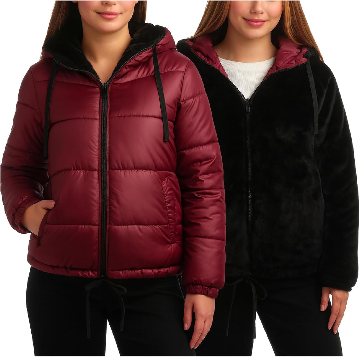 Steve Madden Womens Winter Jacket - Heavyweight Reversible Quilted Parka Puffer Coat Faux Fur Lined Jackets for Women