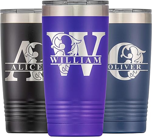 Miniatura 8 de Vaso personalizado con inicial y nombre grabados, taza de acero inoxidable de 20 onzas, vaso de café de viaje aislado al vacío de doble pared con