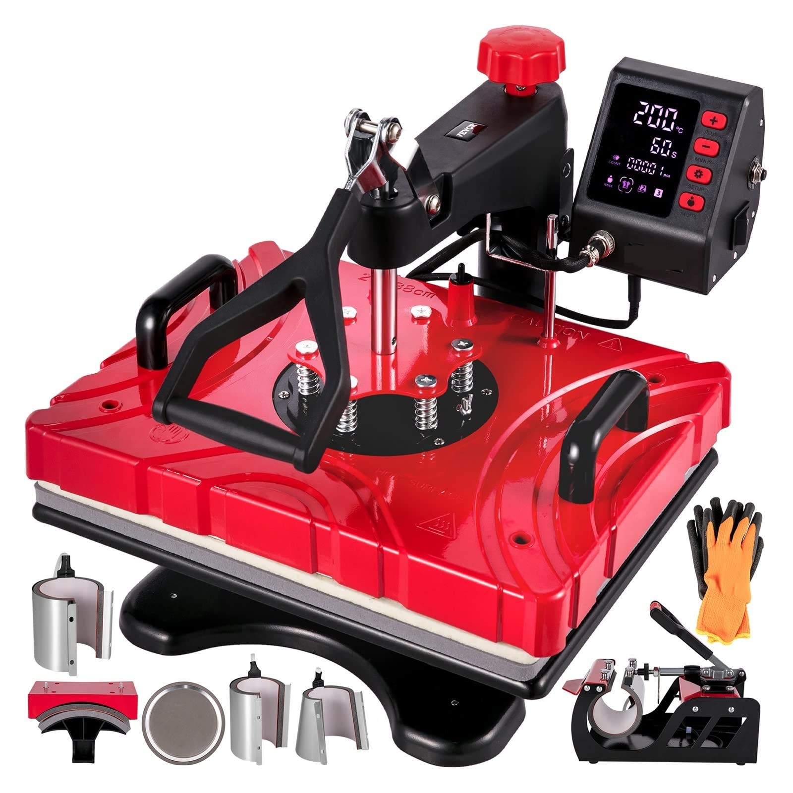 8-in-1 10-in-1 Heat Press Machine 12 X 15 Inch Red Black White 360 Degree Swing Away Design Sublimation For Cap Mug(8-in-1 Red)