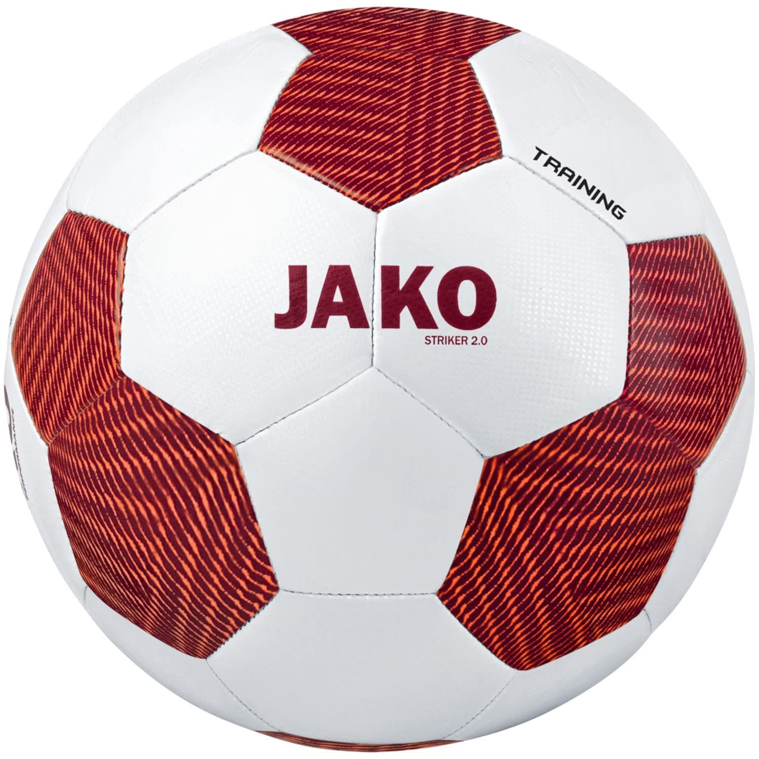 JAKO - Striker 2.0 Training Ball, Unisex, White/Bordeaux/Neon Orange, 5