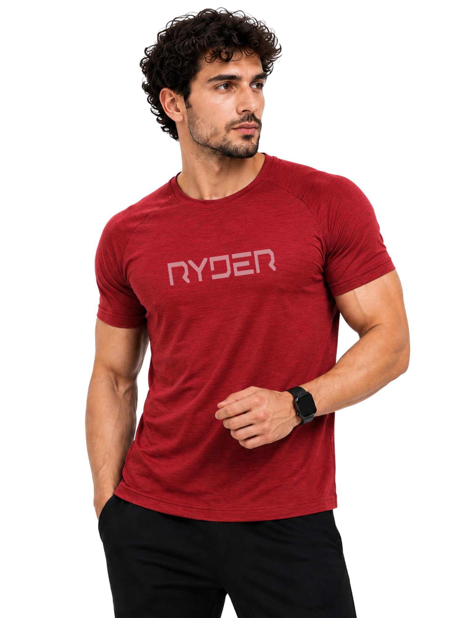 3Colors Men's Snowfall Raglan Sleeve T-Shirt Polyester Gym Wear- Ryder | Breathable Fabric, Gym & Training Use, Running & Workout, Athletic Fit, Fast Drying-image-3