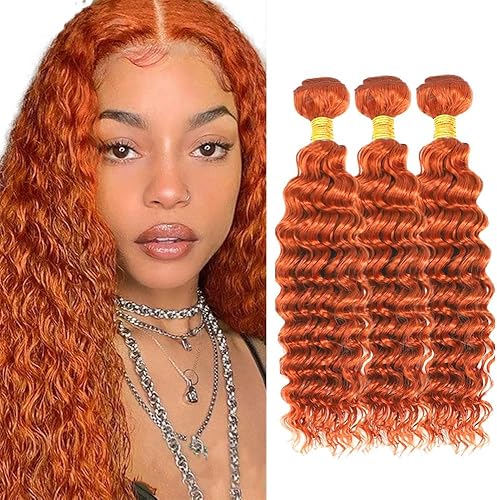#350 Orange Bundles Deep Wave Bundles Human Hair 28 30 32 Inch Unprocessed Brazi