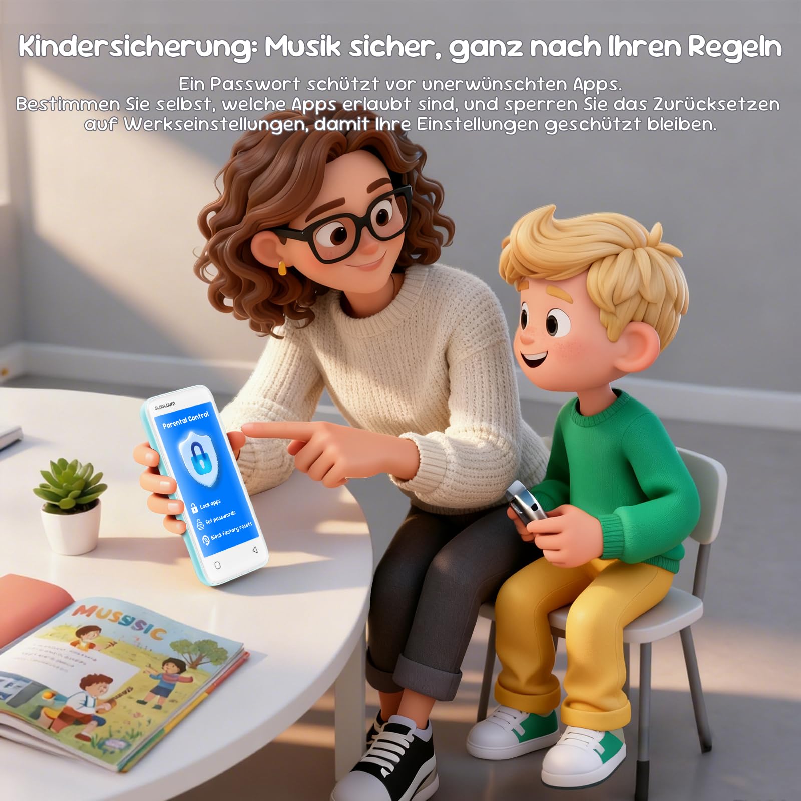 MP3-Player für Kinder, Kindersicherung, 16GB, unterstützt Spotify und Audible, Bluetooth und WLAN (Minzgrün) DE