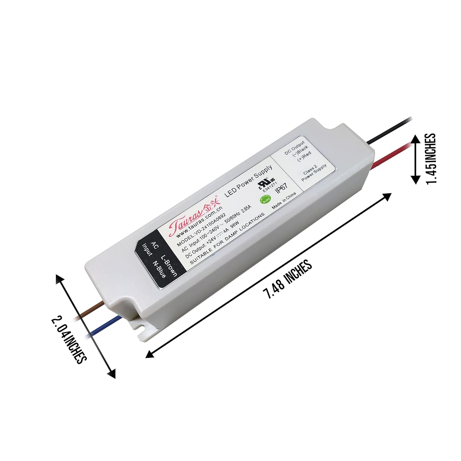 96W Power Supply Transformer Adapter/LED Driver- Waterproof IP67 100V-240V AC to 24V DC High-Efficiency- UL Listed, for LED Lights, Outdoor Lights with 3 Years Warranty