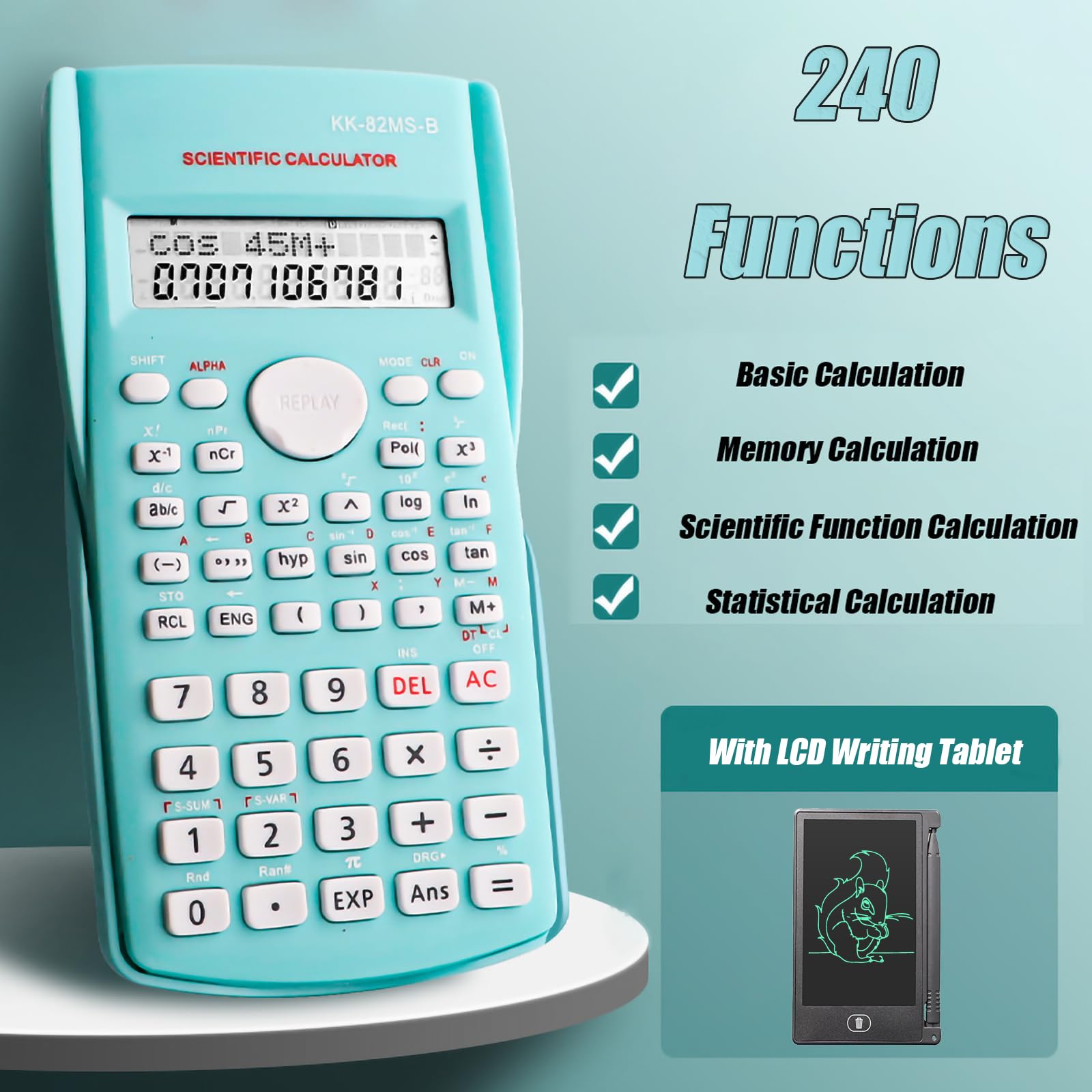 KK-82MS-B/KK-82MS-D Portable Engineering Scientific Calculator with 4.4 Inch LCD Erasable Writing Tablet - Image 4