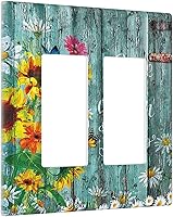 Vista 117 de Placa Cubierta de Interruptor de Luz de Palanca Individual con Diseño de Flor Botánica en Tablero de Madera Rústico Estilo Granja - Placa de Pared