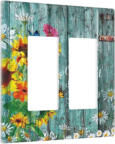 Miniatura 117 de Placa Cubierta de Interruptor de Luz de Palanca Individual con Diseño de Flor Botánica en Tablero de Madera Rústico Estilo Granja - Placa de Pared