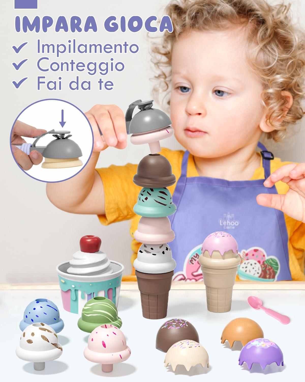 Lehoo Castle Gelateria Giocattolo Bambini, Cucina Giocattolo per Bambini, Giochi di Ruolo Regalo per Bambina 3 Anni(Viola)