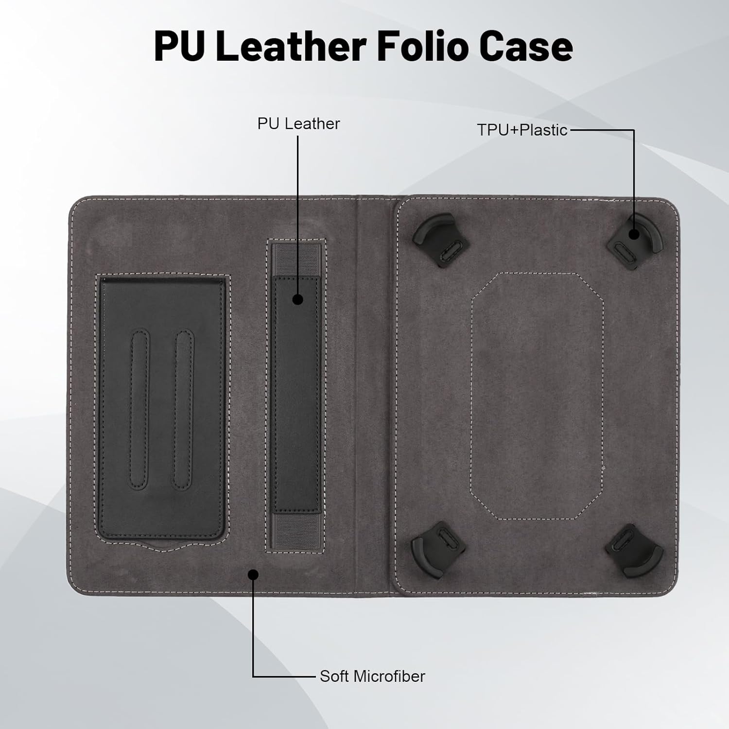 Dteck Universal Tablet Case for iPad/Samsung/Lenovo/Android 15/14/13/12/11 Tablet (9.6/9.7/10/10.1/10.2/10.36/10.4/10.5 Inch), PU Leather Solid Folio Case with Kickstand/Hand Strap/Pocket/Slots, Black