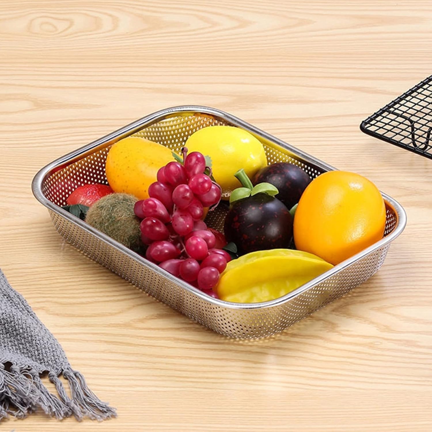 Draining Rack Drain Basket Colander Rectangle Strainer Stainless Steel Sink Basket Vegetable Fruit Colander Strainer Kitchen Tools 1pcs Drainage Rack(Large)