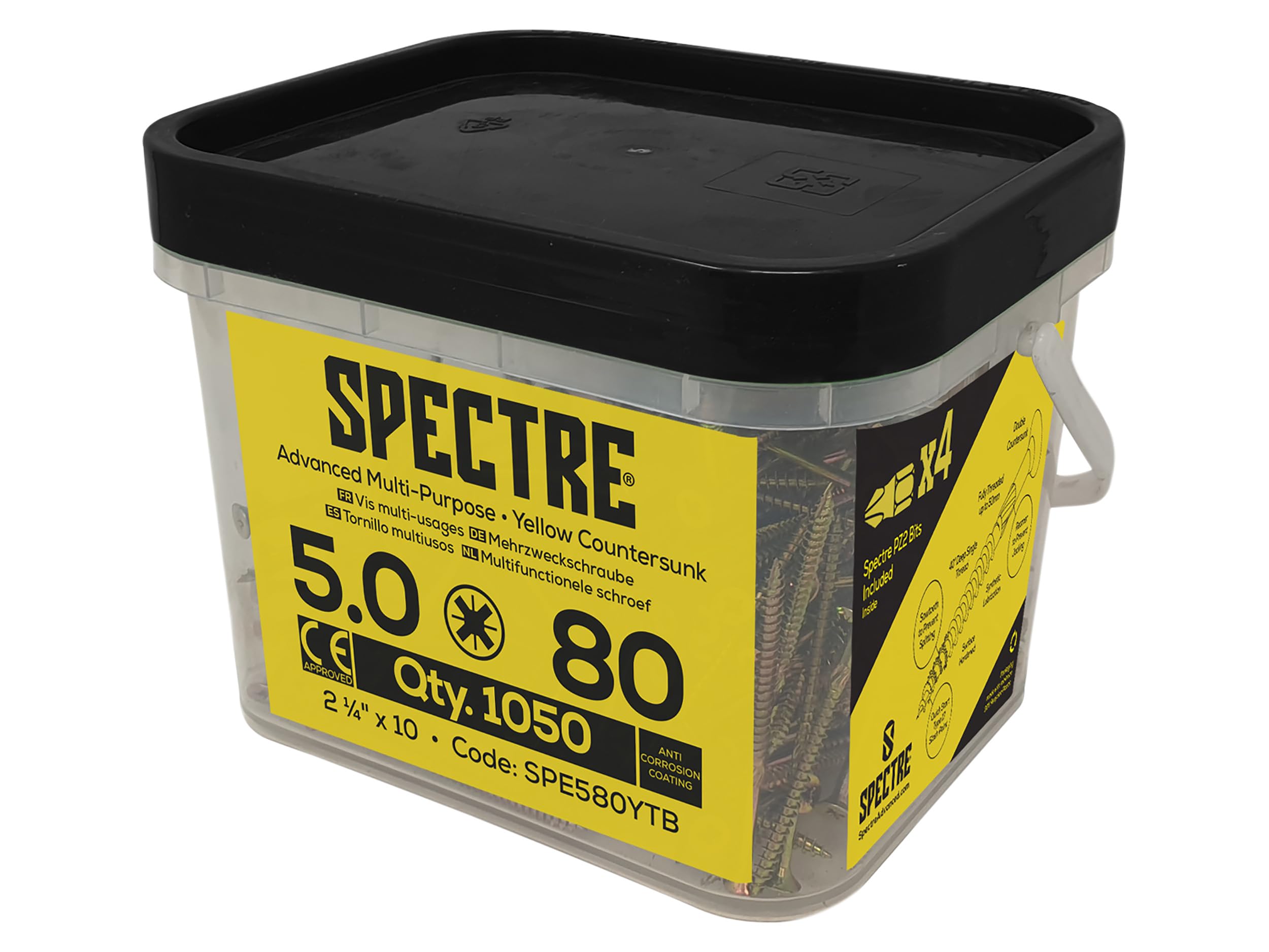 Forgefix Spectre™ PZ Compatible Wood Screw CSK ZYP 5.0 x 80mm Mega Tub 1050, feature a countersunk, pozidrive compatible, recessed head. Fully threaded, up to 50mm