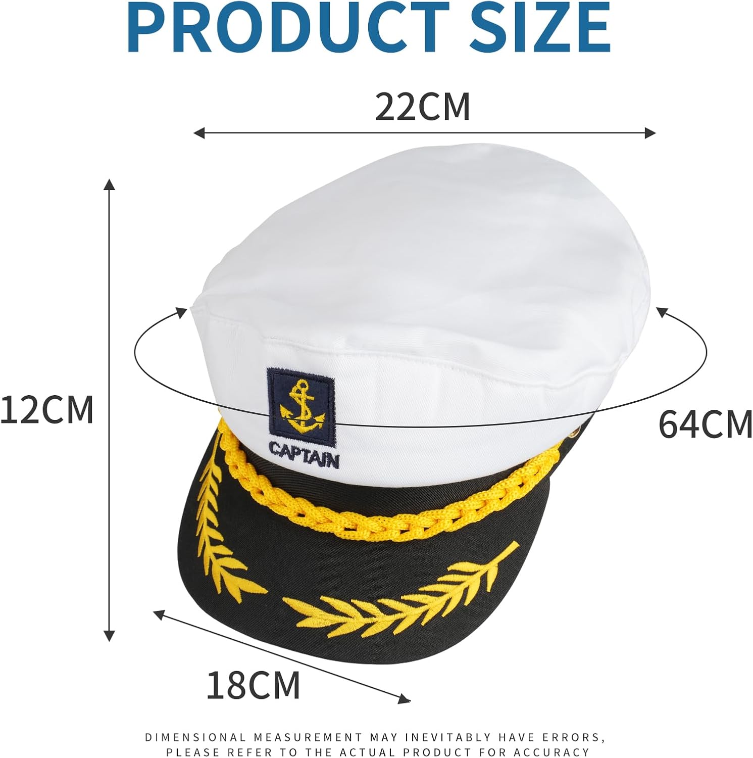 Yacht Sailor Hat, Navy Captain Cap, Adult Marine Admiral Costume