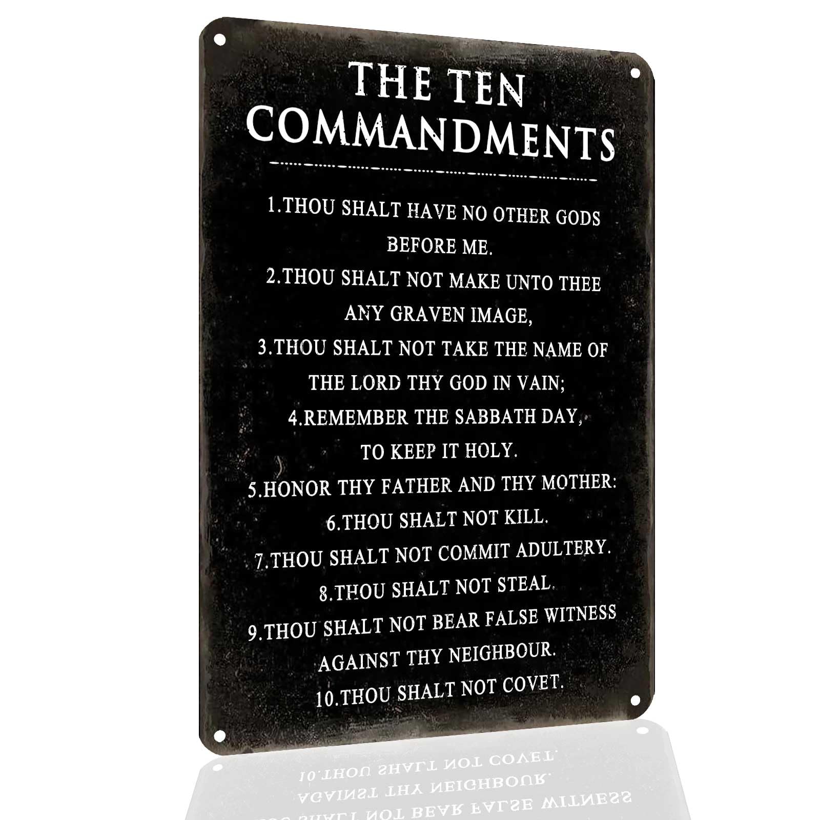 Ten Commandments Wall Decor Tin Sign, 12x8 Inch Funny