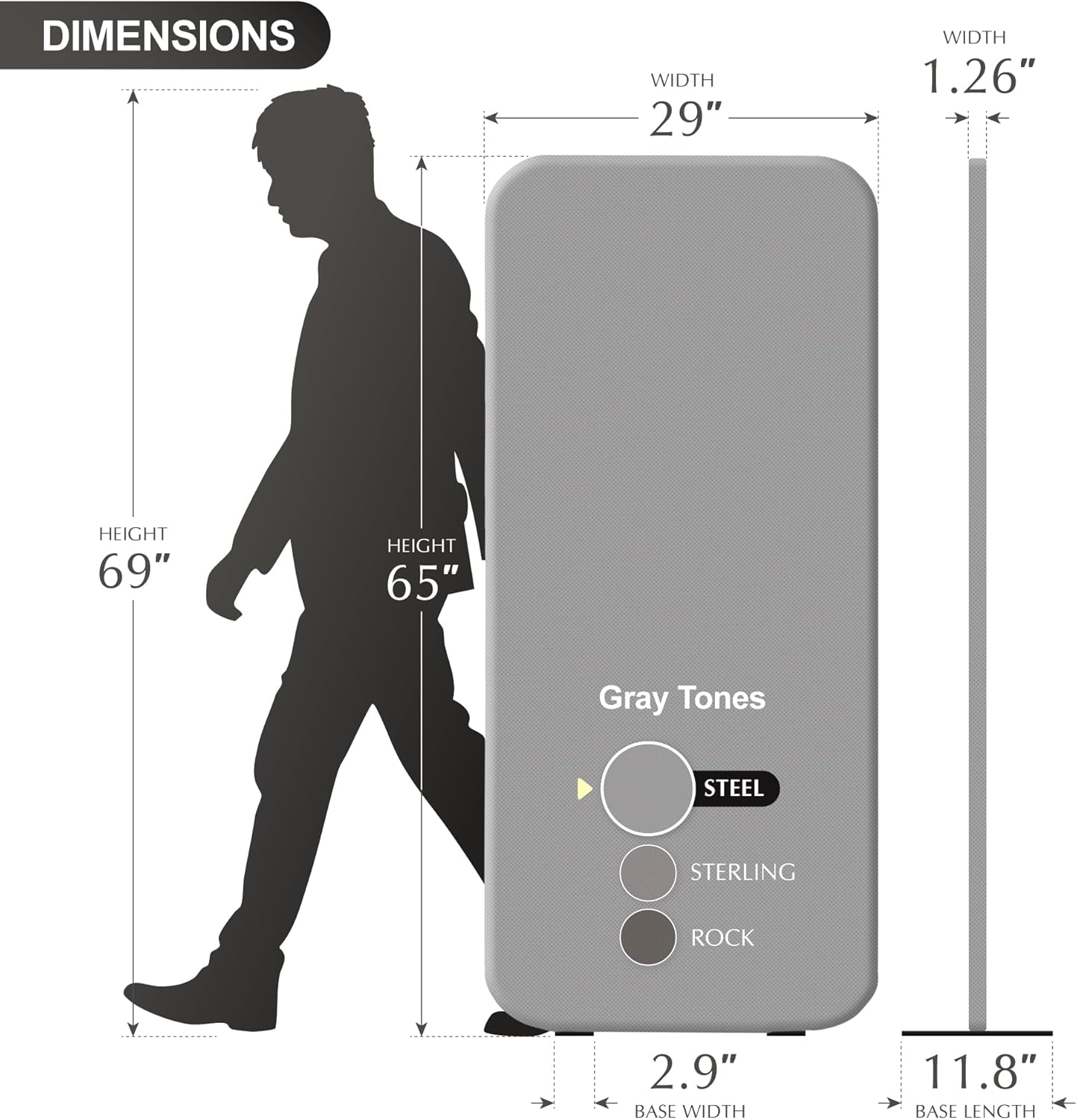 DECOLAB Standing Room Dividers, Privacy Divider Panel Wall, Portable Divider Separator Screen for Classroom, Office, Studio, Home, Scratch Resistance, 29x65 inch, Steel