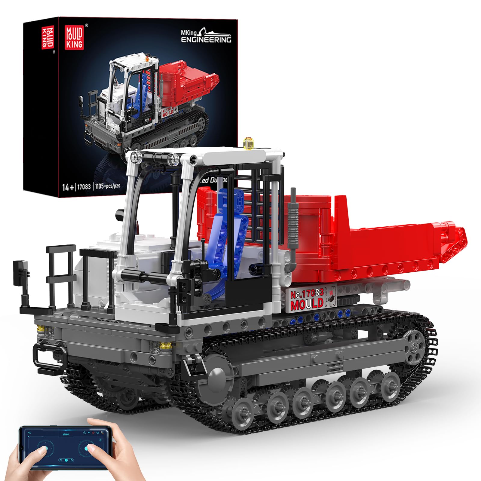 Mould King 17083 Verfolgter Dumper Klemmbausteine Bausatz Kit, 1105+ PCS MOC Dumper Klemmblöcke Set mit APP und Fernbedienung, STEM Bauspielzeug für Jugendliche/Erwachsene