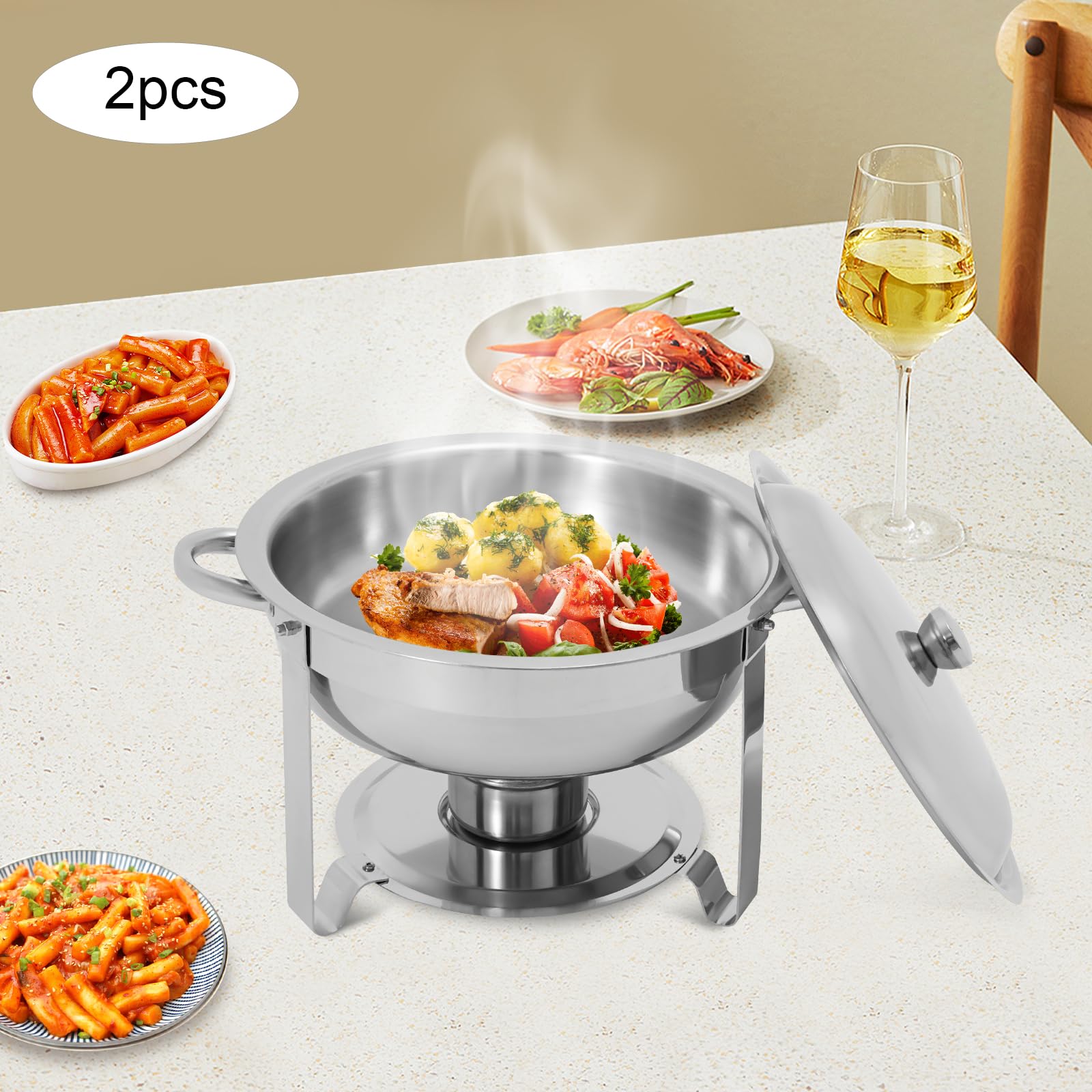 Set da 2 pezzi Chafing Dish Buffet, in acciaio inox, per ristoranti, buffet, hotel, caffetterie, 41 x 25 cm