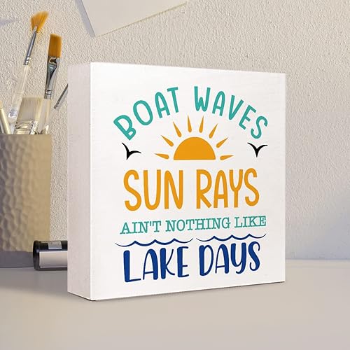 Miniatura 4 de Boat Waves Sun Rays ain't Nothing Like Lake Days - Placa de madera rústica de lago, decoración de escritorio, retro, cabaña de lago, hogar, madera,