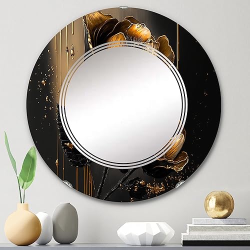 Miniatura 9 de DesignQ Floral & Botanical wall mirror, Oval Traditional mirror, Round Black bathroom mirror, Crocus vanity mirror Black and Gold Crocus Artistry
