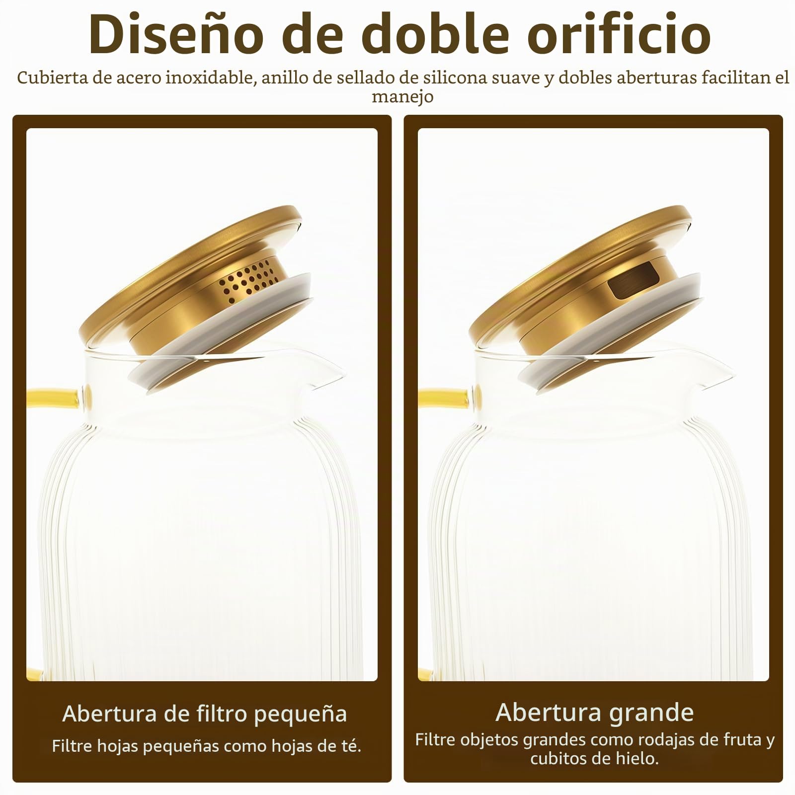 2 jarras de agua de 2 litros de cristal, jarra de cristal y tapa de acero inoxidable, hervidor de agua grueso de vidrio de borosilicato, resistente al calor, ideal para café frío, hielo, té solar