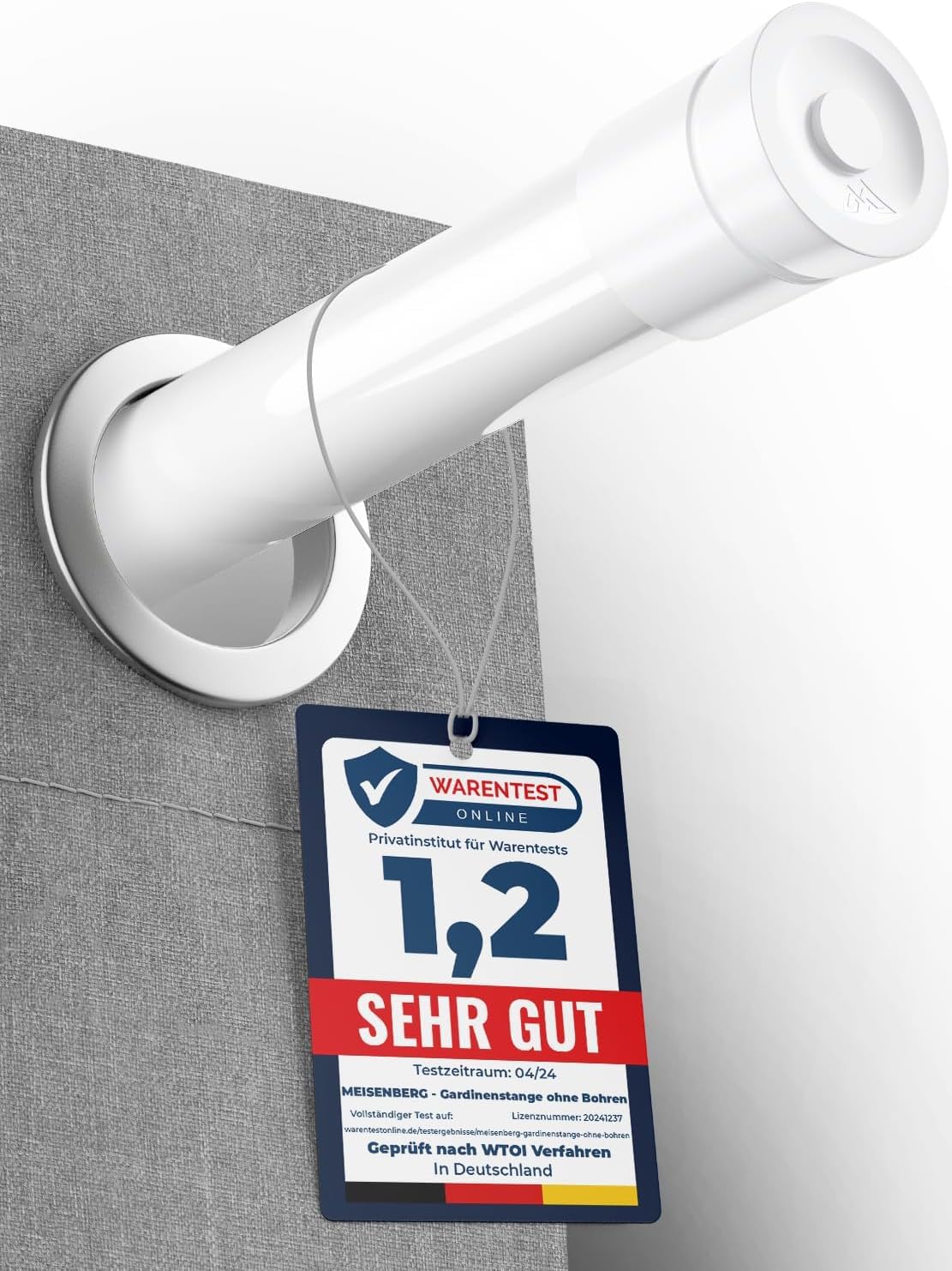 MEISENBERG Tension Rod for Net Curtains White, Net Curtain Poles Extendable 90-160 cm - Ø 25 mm Diameter, No Drill Spring Pole - for Living Room, Bedroom Window and Kitchen