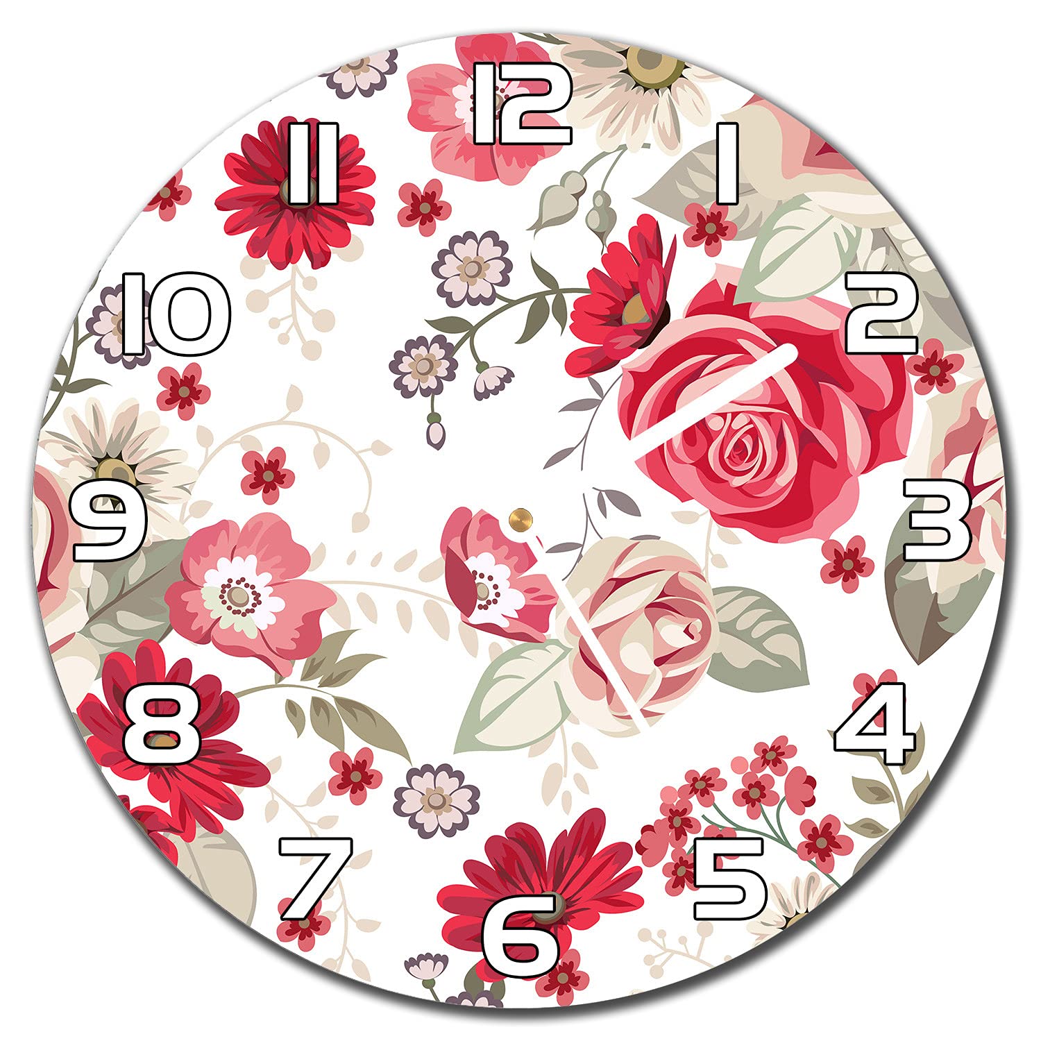 Horloge en verre lisible et silencieuse fleurs rose pâle 30 cm contre murs vides