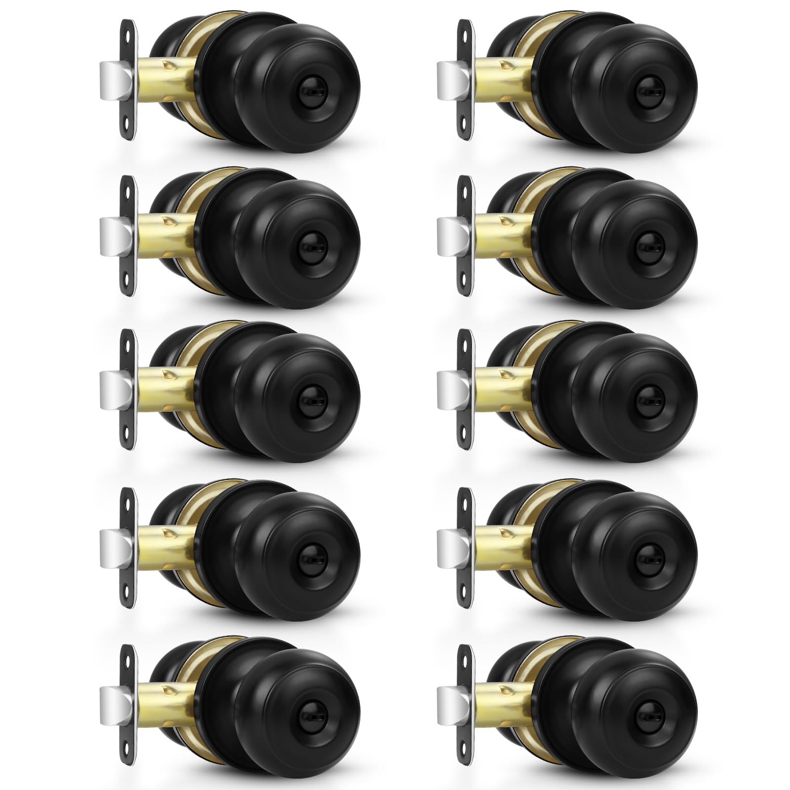 Estmoon 10 Pack Privacy Door Knobs for Bedroom Bathroom, Matte Black Door Handle with Lock Round Ball Interior Knobs for Bedroom/Bathroom, Heavy Duty