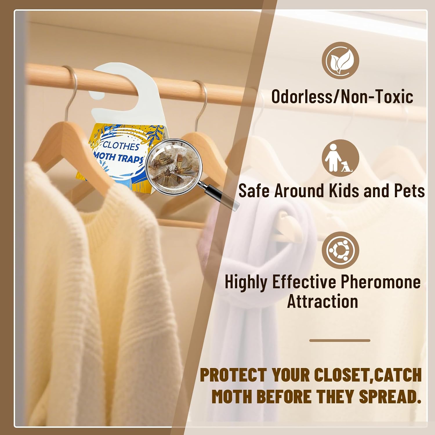 8 Pack Clothing Moth Trap with Pheromone Attractant, Easy to use Clothes Moth Treatment, Odorless/Non-Toxic Strong Sticky Strips for Closet and Carpet