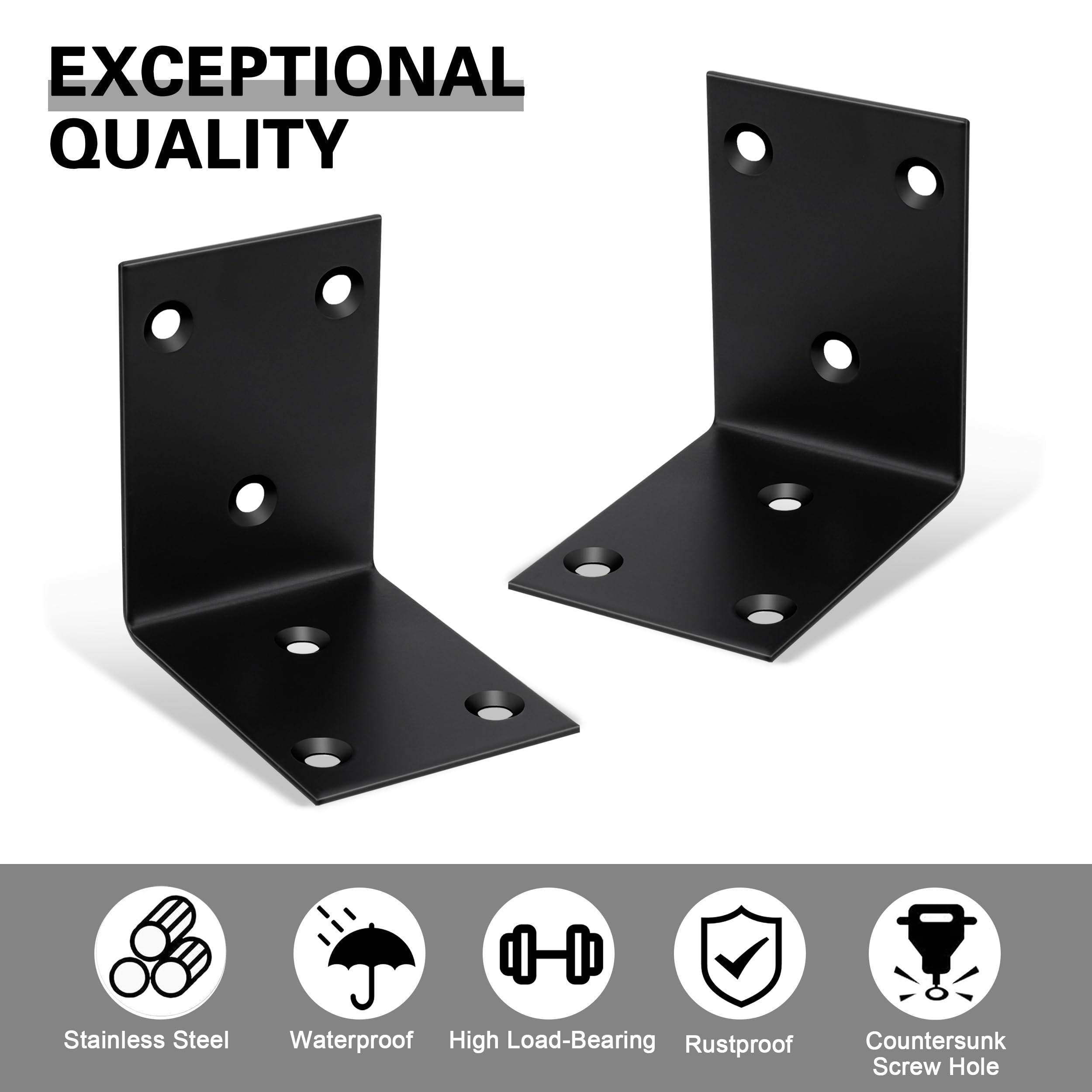 Soporte de Esquina Conector Angular Acero Inoxidable Estante de Ángulo en Forma L Corner Brace con Tornillos para Silla Mueble Ventana Negro 65*65*48mm 10 Piezas