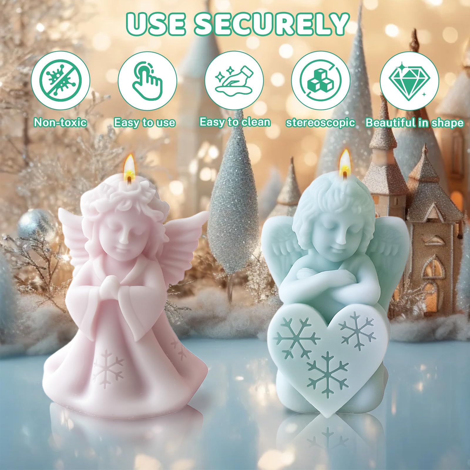 Stampi per Candele Natalizie, Stampi in Silicone per Candele, 2 Pezzi 3D Stampo per Candele Albero di Natale, Candle Mould per Candele Profumate Sapone, Decorazioni Natale (Angelo)