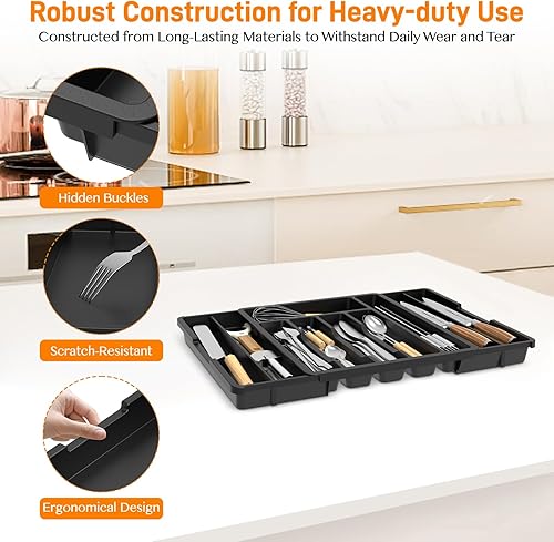 Miniatura 4 de Organizador de cajones de cocina expandible para utensilios, cubiertos, cubiertos  Bandeja de almacenamiento ajustable, soporte grande para