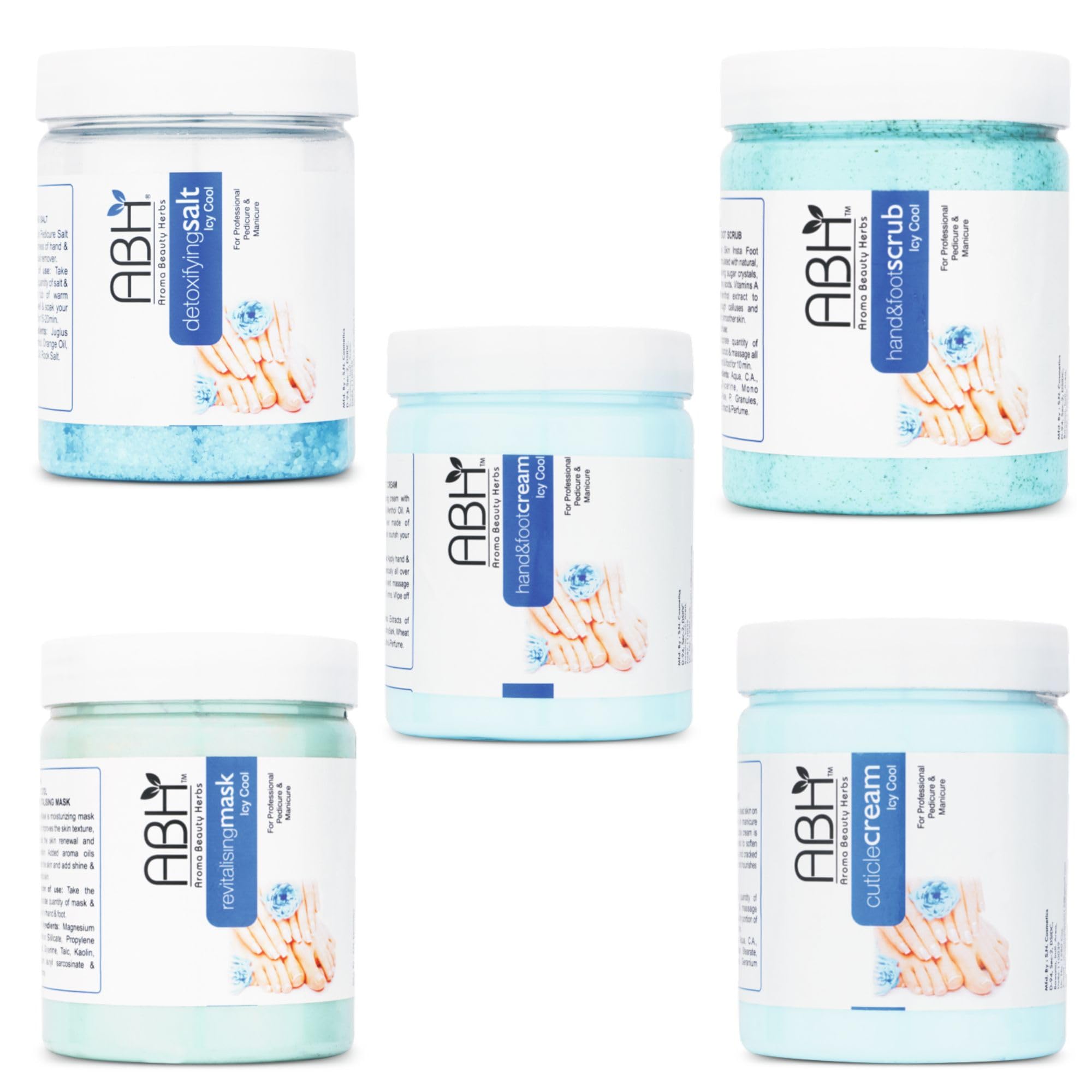 ABH Professional Icy Cool Manicure & Pedicure Spa Kit – Complete 5-Step Hand & Foot Care System for Deep Cleansing, Hydration & Relaxation – Includes Detoxifying Salt, Exfoliating Scrub, Hand & Foot Moisturizing Cream, Cuticle Softening Cream & Revitalizing Mask – Infused with Cooling Menthol & Natural Extracts – Refreshes, Softens, Nourishes & Rejuvenates Skin – Ideal for Salon Professionals & At-Home Spa Treatments – 5 x 500g Jars-image-25