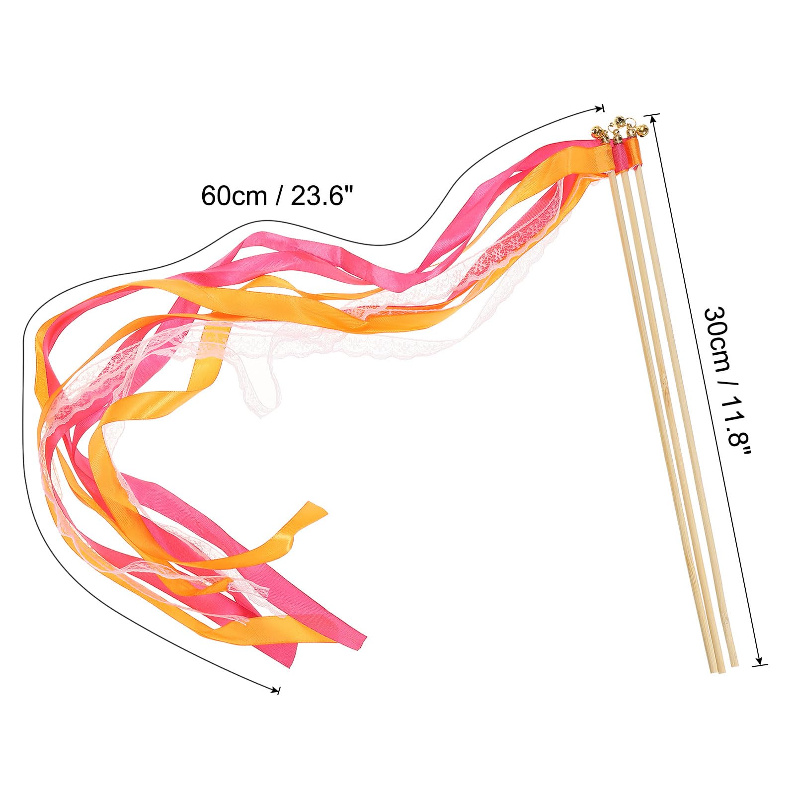 PATIKIL Schleife Sticks Feenstäbe 50 Pack Spitze Seide Feenstab Wand Versand Luftschlangen für Hochzeit Party Geburtstag Urlaub Feiern Fuchsie/Orange