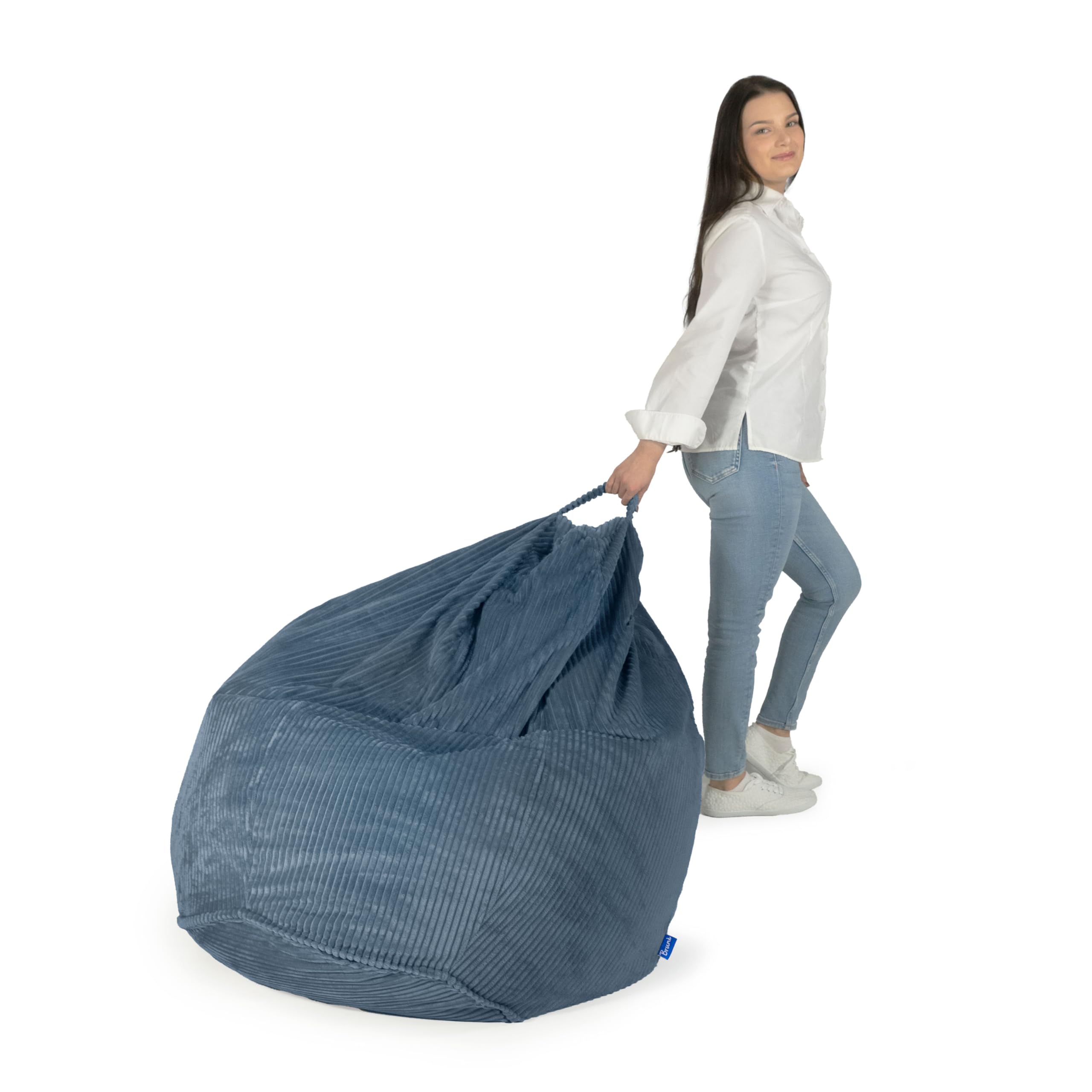 Bruni Classico Cord M in blu scuro – Grande pouf da interno con fodera interna e imbottitura, prodotto in Germania