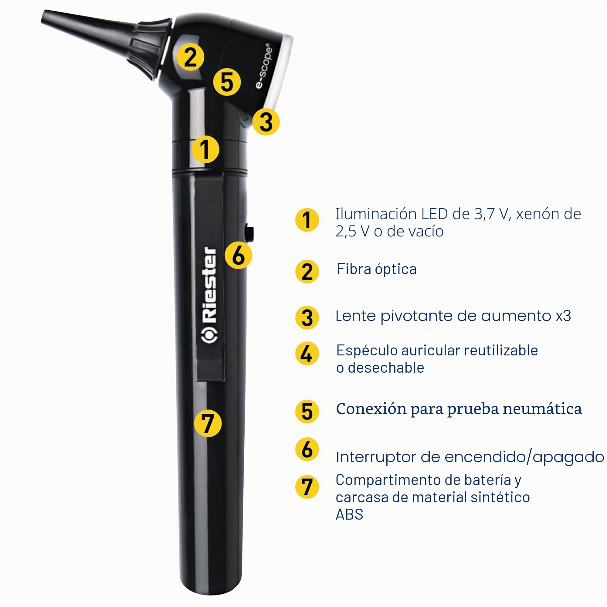 Riester Otoscopio E-SCOPE xenón 2,5V, negro en estuche, 31550