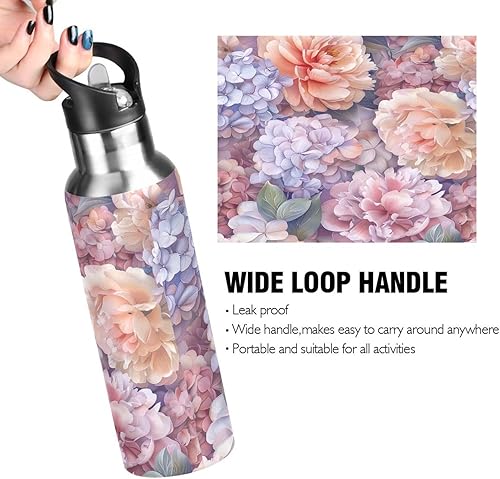 Miniatura 4 de BPA-Free Sport Water Bottle Insulated 20 Oz, Stainless Steel Vacuum Insulated Water Bottle for Gym Outdoor Travel School, Watercolor Peonies
