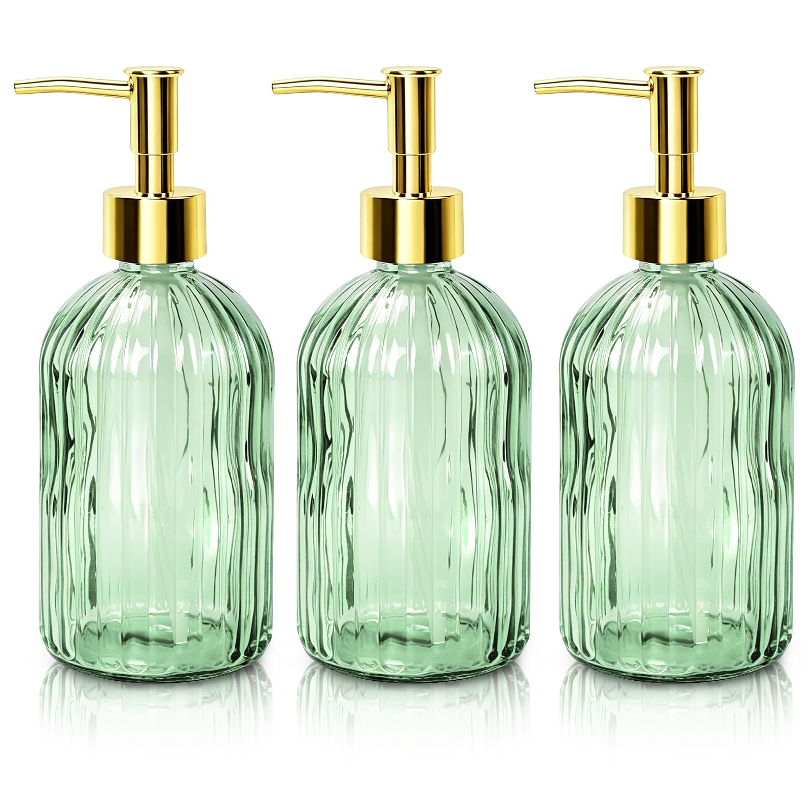 3 dispensadores de jabón de cristal, 400 ml, dispensador de detergente para cocina, dispensador de jabón para rellenar con bomba, dispensador de jabón para baño, cocina, encimera (verde)
