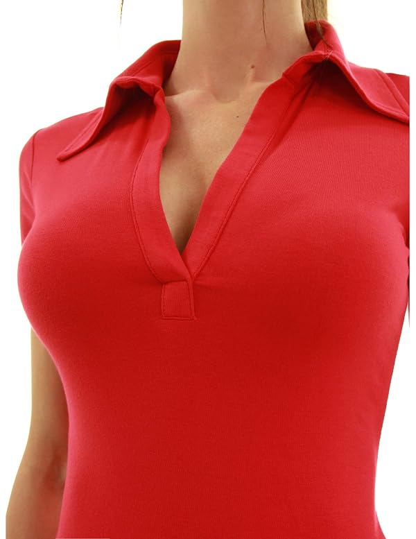 AmélieBoutik Women Collared V Neck Short Sleeve Polo Shirt(Red Small) by AmélieBoutik - Used condition - Image 2