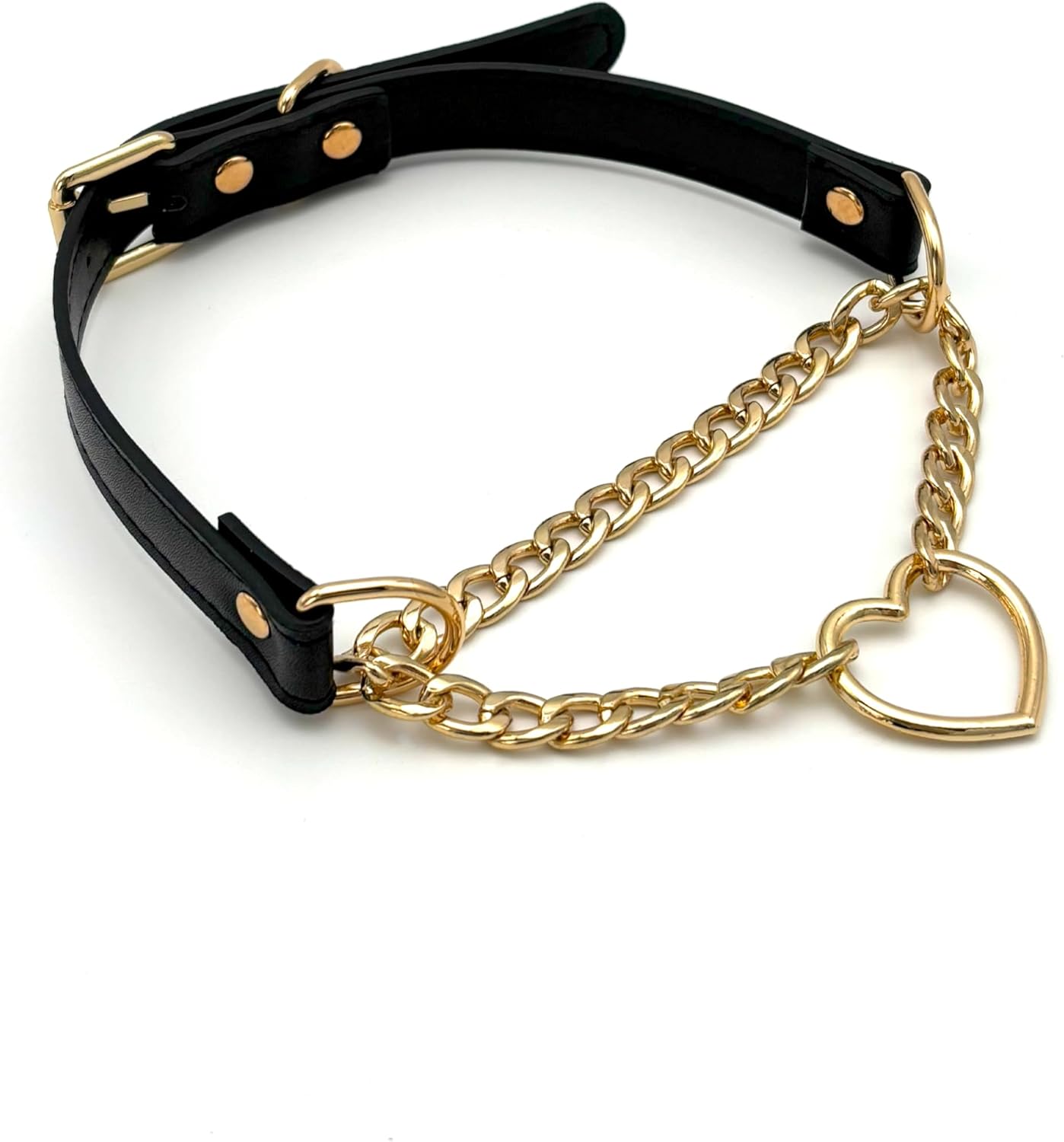 Black Leather Choker Collar For Women, Handmade Heart Slip Chain Choker Long Necklace with Adjustable Buckle