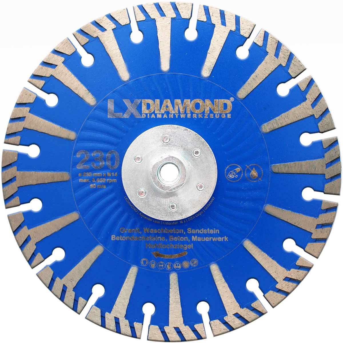 Diamant-Trennscheibe 230mm mit M14 Alu Flansch für Winkelschleifer - Diamantscheibe zum Bündig schneiden von Granit, Naturstein, Beton - 230 mm Steinscheibe in Premium Qualität