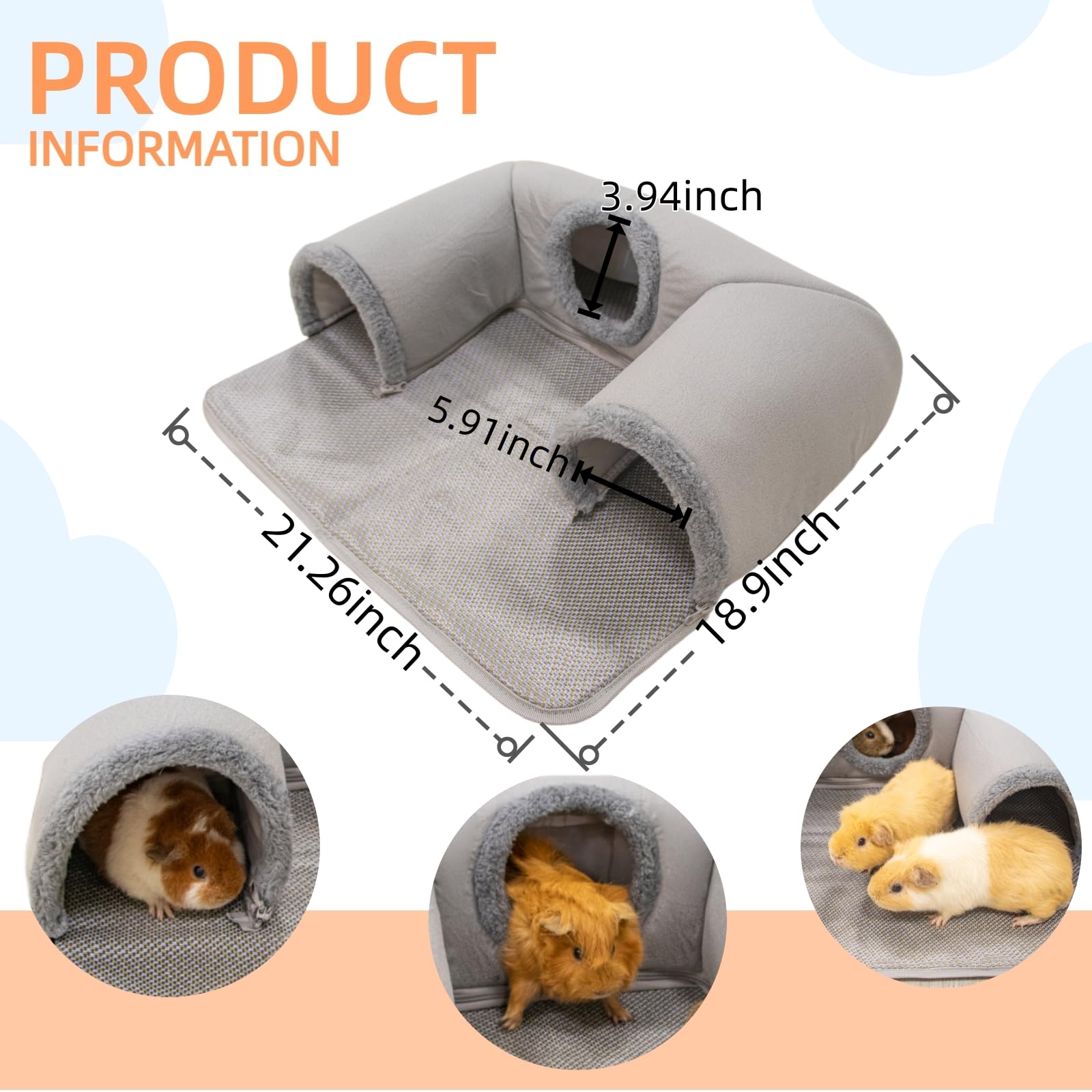 Tunnel cachette pour cochon d'Inde avec lit rafraîchissant pour lapin 3 grottes pour petits animaux Tunnel Cage en rotin