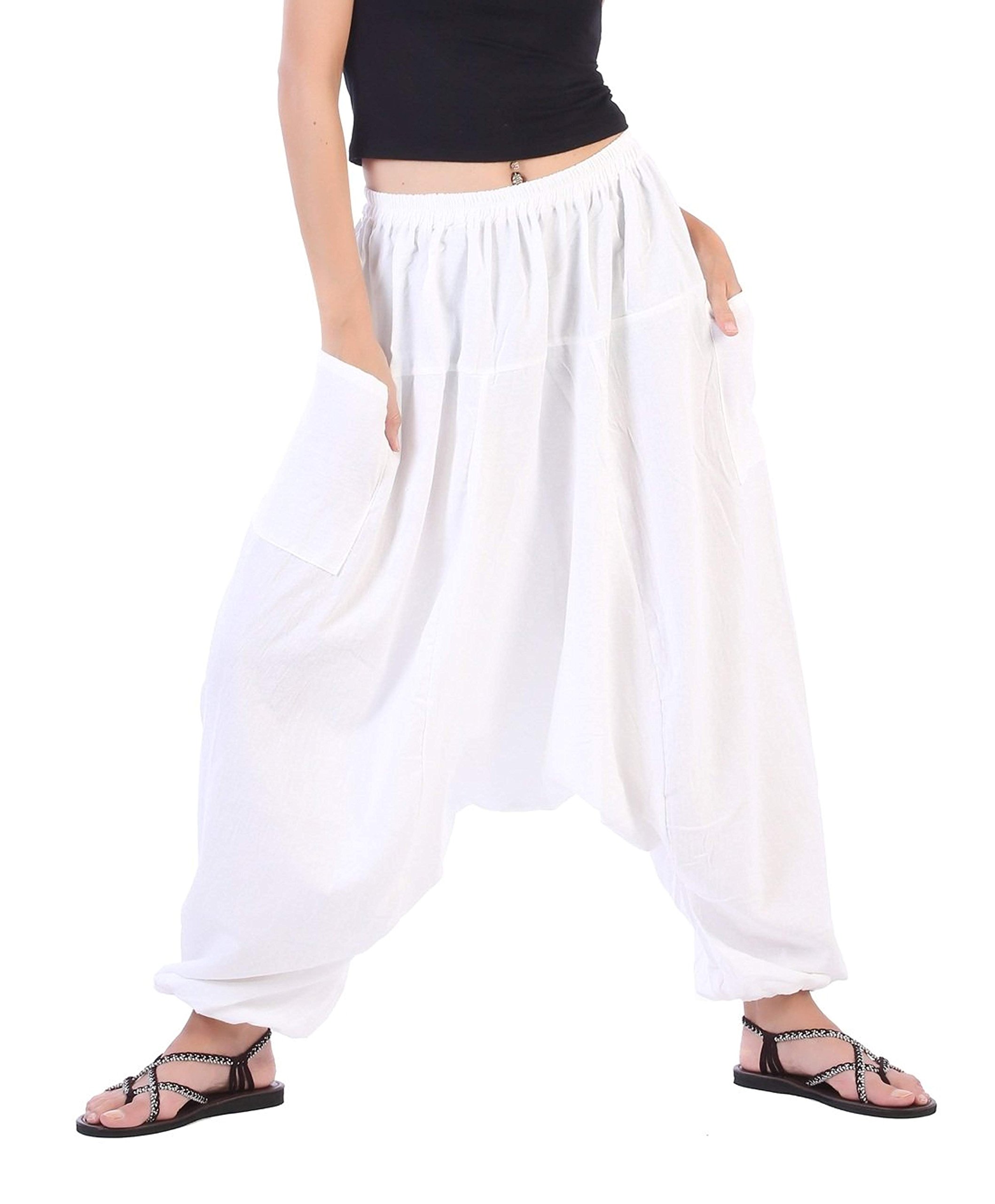 Whitewhale Men's White Whale Wo Cotton Baggy Hippie Boho Gypsy Aladdin Yoga Harem Pants