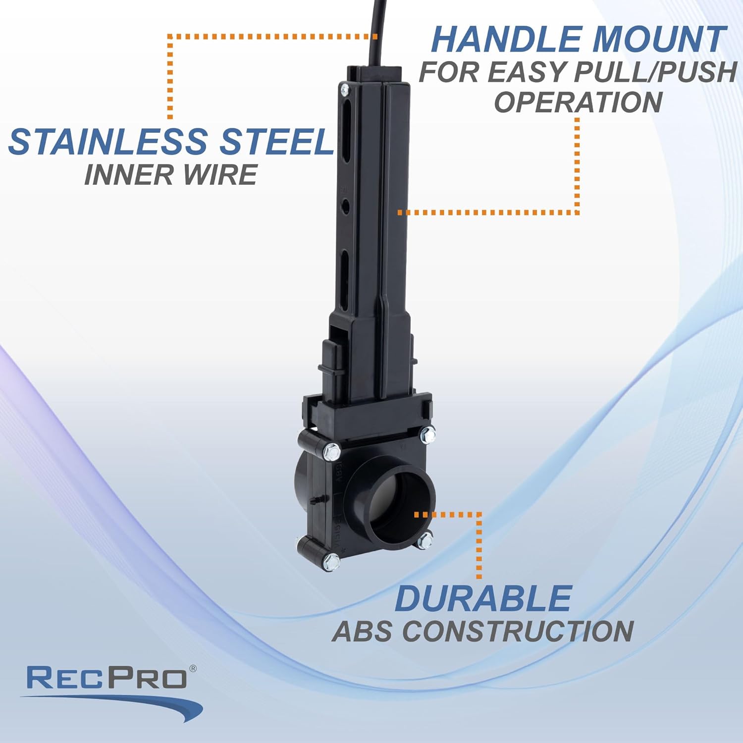 RecPro RV 1-1/2" Waste Valve | Holding Tank Termination Valve | 6-ft Release Handle