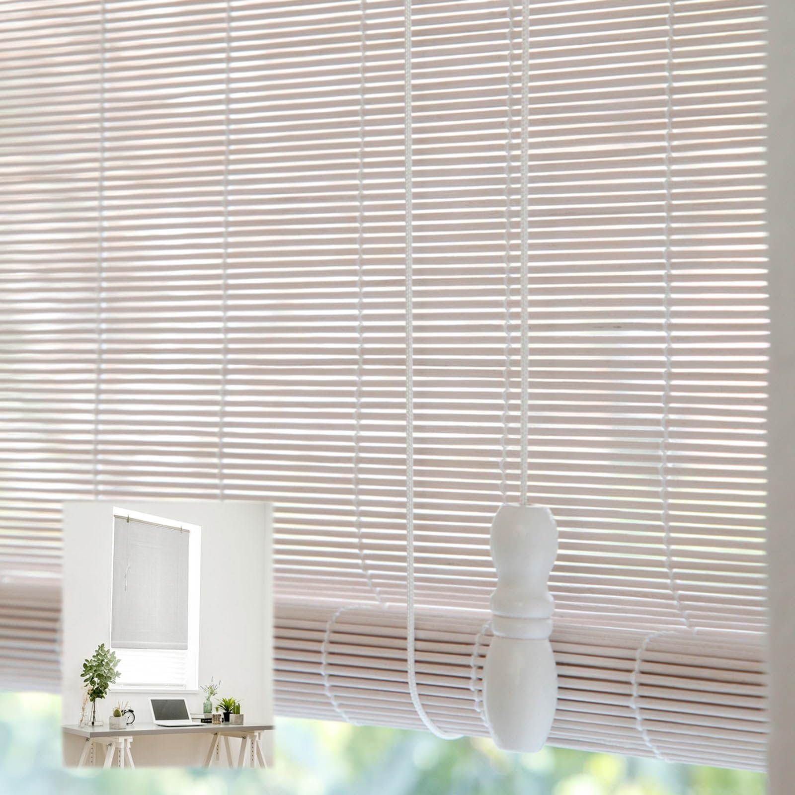 Zhixubah White Bamboo Shades Bamboo Blinds For Windows Natural Bamboo Roller Blinds 60 80 100 120 140 160cm Wide Light Filtering Kitchen Blinds Bamboo Curtain For Home Office Living Room(W60xH100cm)