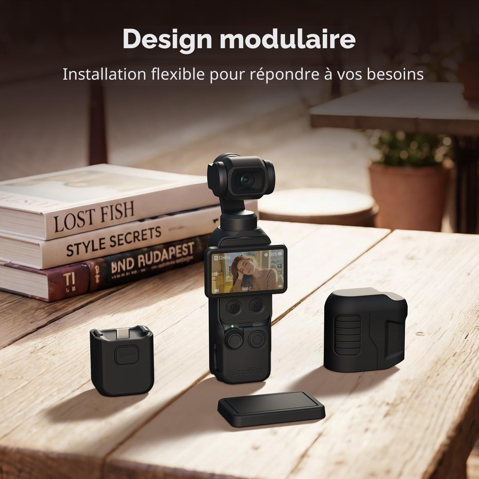 SMALLRIG Étui de Protection en Silicone pour DJI Osmo Pocket 4 - Protection Modulaire Multi-Directionnelle, Matériau en Silicone Souple, avec Protecteur d'Écran en Verre Trempé et Dragonne - 6007