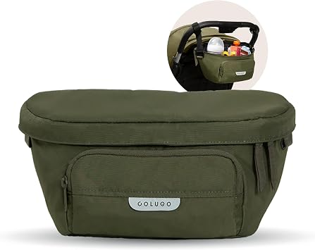 Colugo On-The-Go Stroller Organizer Insert with Zipper, Caddy with Cup Holder, Stroller Accessories for Parents specially designed to fit to your stroller with Non Slip Straps Olive