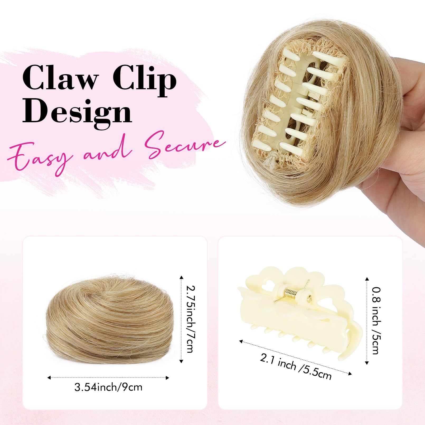 REECHO 2 PCS Mini Claw Clip in Messy & Cat Ears Hair Bun Extensions Wig Accessory Updo Hairpieces for Women (Pack of 2-3" Straight - Image 2