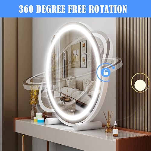 Miniatura 4 de Gvnkvn Espejo de tocador de 18 pulgadas con luces, espejo de maquillaje LED, espejo redondo grande iluminado con luces, control táctil inteligente,