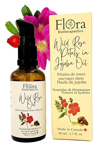 FLORA - Pétalos de rosa silvestre orgánicos infundidos en aceite de jojoba. Rejuvenece. Reponer. 1.7 onzas líquidas