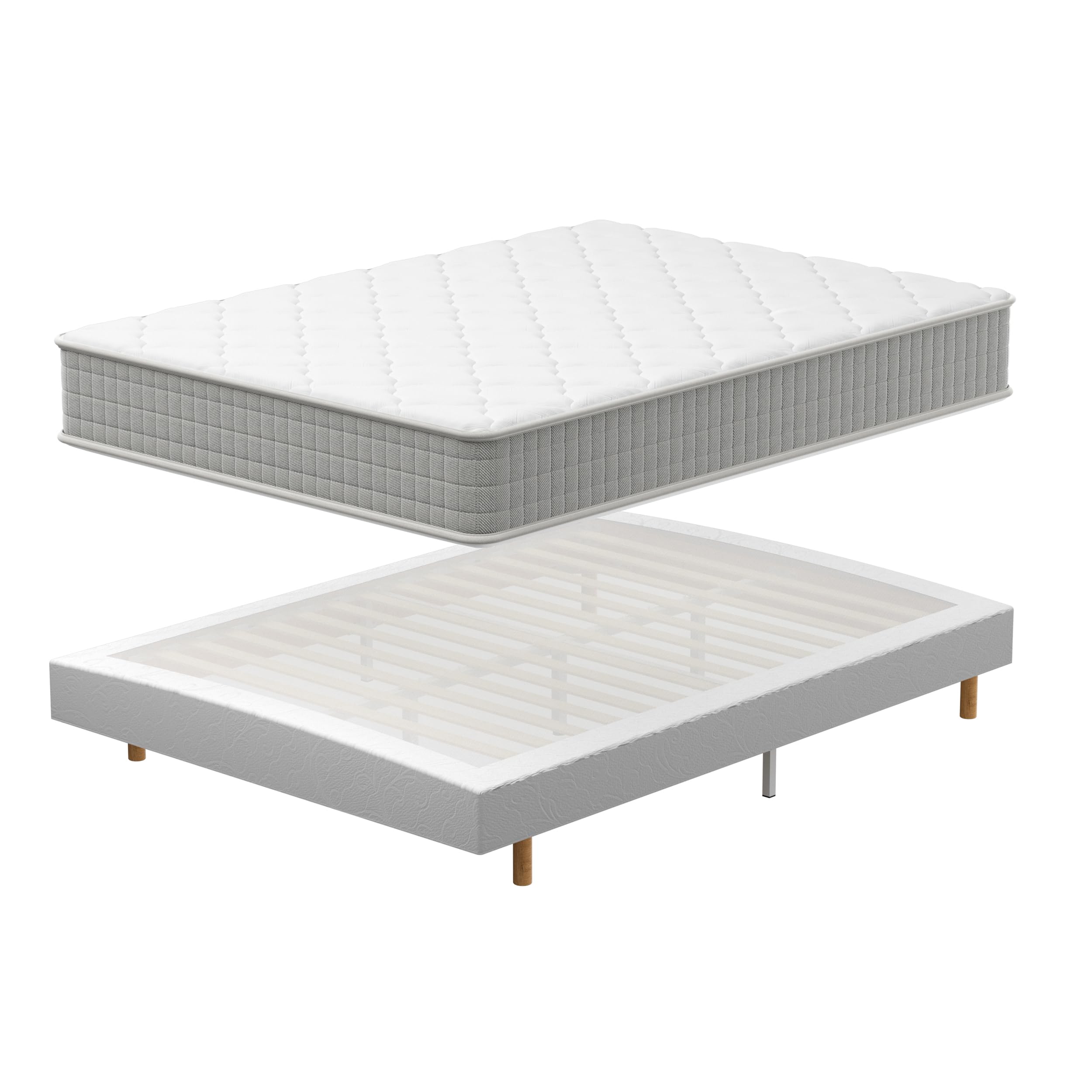TEENO Ensemble Sommier et Matelas 140x200 cm, Lit 2 Personnes Complet avec Sommier Tapissier et Matelas Memoire de Forme, Confort, Respirant (Matelas 140x200x25+Sommier)
